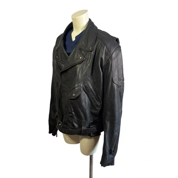Bristol Black Leather Motorcycle Jacket Biker Style Men's size 48 - Picture 7 of 14